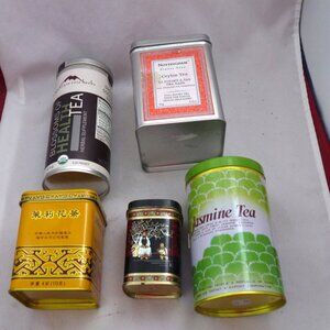 Lot of 5 advertising tea tins storage containers
